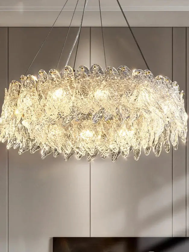 Crystal Pendant Chandelier showcasing a modern design with shimmering crystal glass elements, perfect for elegant interiors.