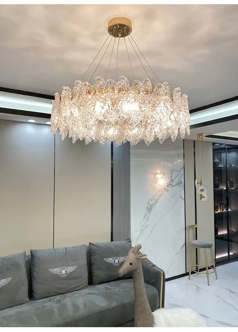 Crystal Pendant Chandelier showcasing a modern design with shimmering crystal glass elements, perfect for elegant interiors.
