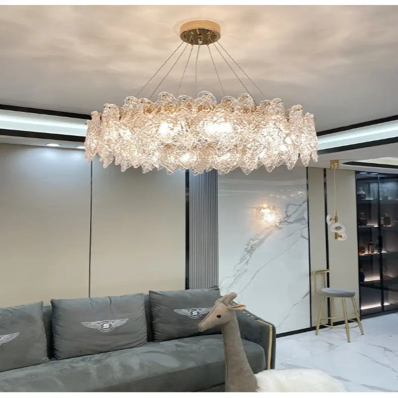 Crystal Pendant Chandelier showcasing a modern design with shimmering crystal glass elements, perfect for elegant interiors.